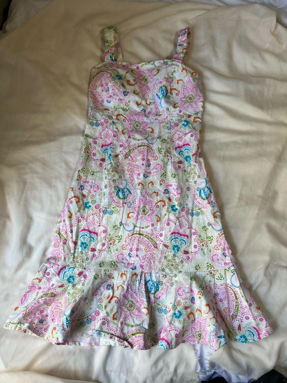 Karin Stevens Paisley Y2K White Cotton Dress Fairy A Line Vintage Size 10 EUC